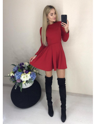 Платье-мини фасонное солнце с рукавом, красное