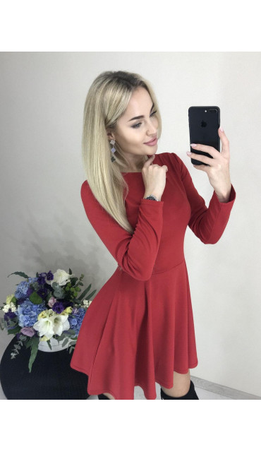 Платье-мини фасонное солнце с рукавом, красное